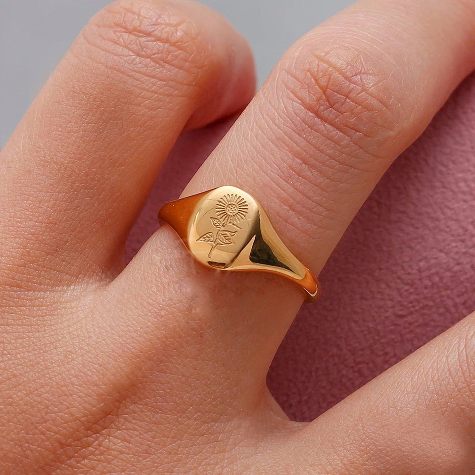 “Wildflower” engraved ring