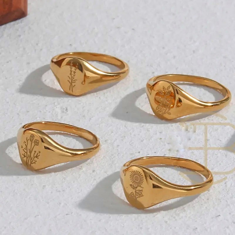 “Wildflower” engraved ring